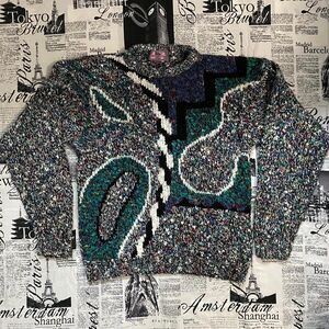 Concrete vintage 80s Women's Grey knit sweater geometric colorblock